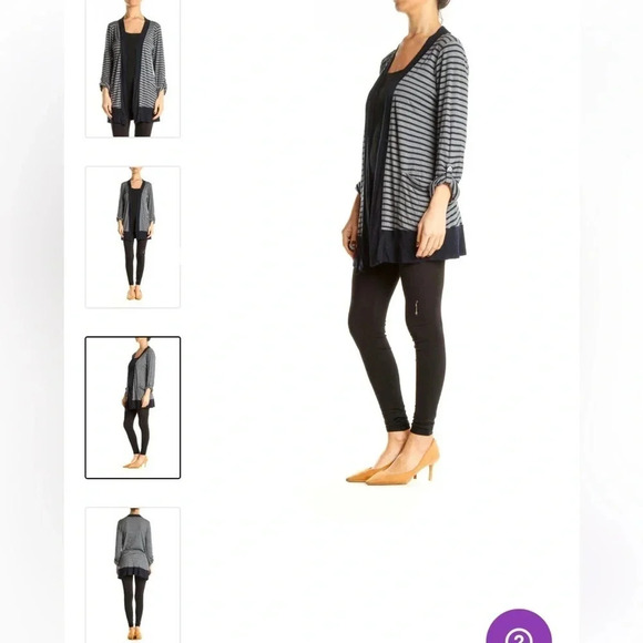 SPLENDID cardigan open front long sleeve button tabs 2 pockets navy white size L - Picture 14 of 14